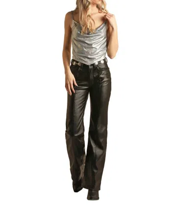 Rock & Roll Denim Pleather High Rise Relaxed Flare Jeans In Black