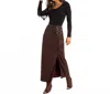 Rock & Roll Denim Pleather Maxi Skirt In Wine In Brown