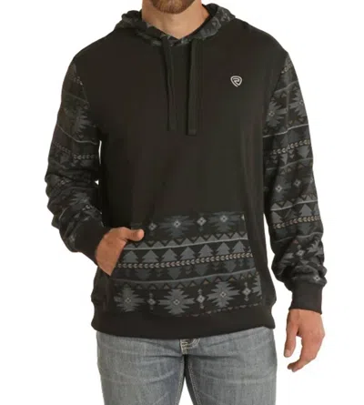 Rock & Roll Denim Printed French Terry Hoodie In Black