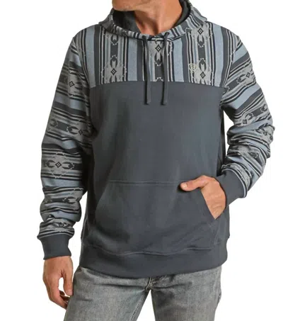 ROCK & ROLL DENIM PRINTED TERRY HOODIE IN INDIGO