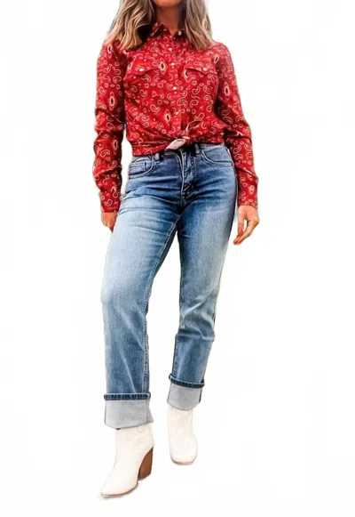 Rock & Roll Denim Raw Side Seam Modern Bootcut Jeans In Medium Wash In Blue