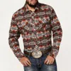 Rock & Roll Denim Reflex Aztec Snap Western Shirt In Grey/orange
