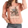 Rock & Roll Denim Rock N Roll Frontier Graphic Pullover In Coral In Pink