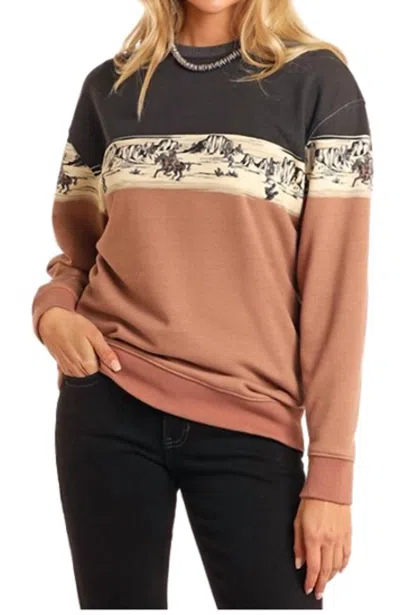 Rock & Roll Denim Scenery Border Sweatshirt In Black