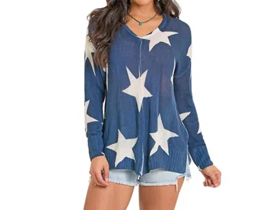 Rock & Roll Denim Star Print Sweater In Blue