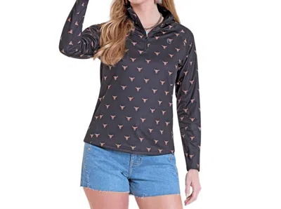 Rock & Roll Denim Steer Skull Print Perfect Pullover In Black In Blue