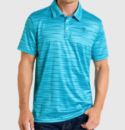 Rock & Roll Denim Striated Polo In Turquoise In Blue