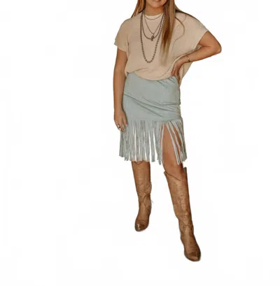 Rock & Roll Denim Suede Fringe Skirt In Turquoise In Blue