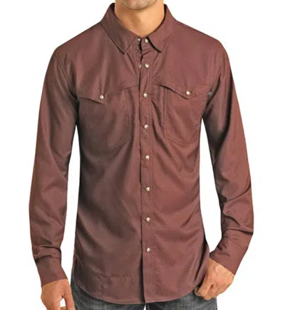 Rock & Roll Denim Tek Ripstop Long Sleeve Snap Shirt In Burgundy