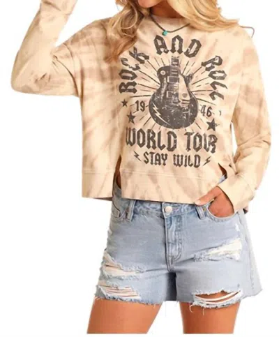 Rock & Roll Denim Tie-dye Graphic Pullover Sweatshirt In Cream In Neutral