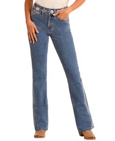 Rock & Roll Denim Two Tone High Rise Bootcut Jeans In Medium Wash In Blue