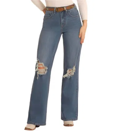 Rock & Roll Denim Vintage Distressed Relaxed Flare Jeans In Blue