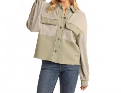 Rock & Roll Denim Waffle Top With Concho Buttons In Jade In Green