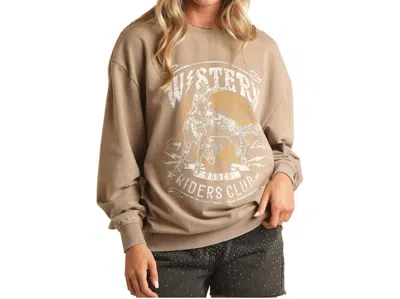 Rock & Roll Denim Western Graphic Sweater In Tan In Brown