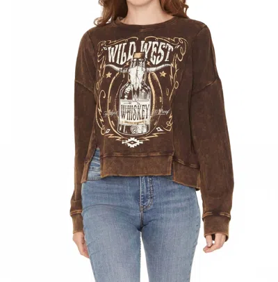 Rock & Roll Denim Wild West Whiskey Pullover Sweatshirt In Brown