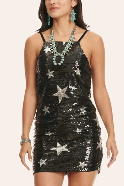 Rock & Roll Denim Women's Black Sequins & Silver Sequin Stars Sleeveless Dress