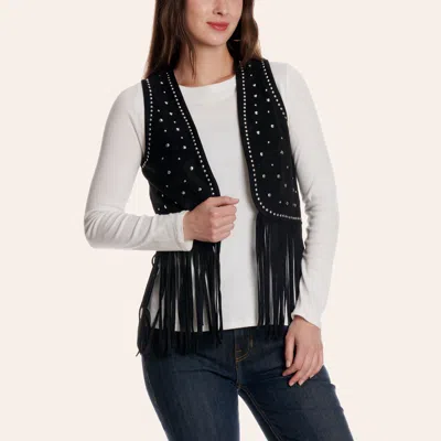 Rock & Roll Denim Women's Black Studded Fringe Vest