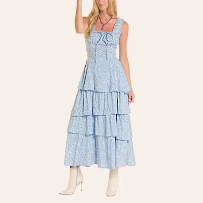 Rock & Roll Denim Women's Blue Floral Print Tiered Maxi Dress