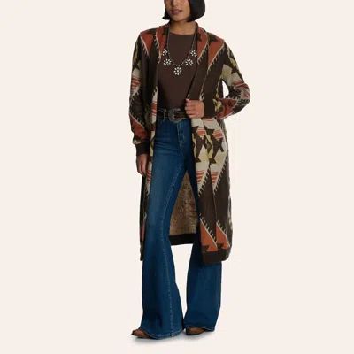 Rock & Roll Denim Women's Brown Aztec Print Duster Sweater