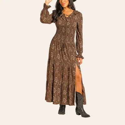 Rock & Roll Denim Women's Brown Horse Print Smocked Dress