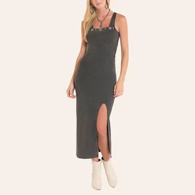 Rock & Roll Denim Women's Charcoal Concho Studded Midi Dress In Black