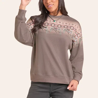 Rock & Roll Denim Women's Chocolate Cowby & Aztec Print Sweatshirt