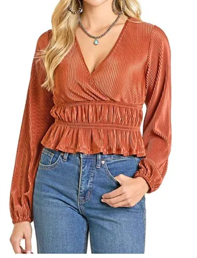 Rock & Roll Denim Women's Cowgirl Plisse Blouse In Scarlet In Brown