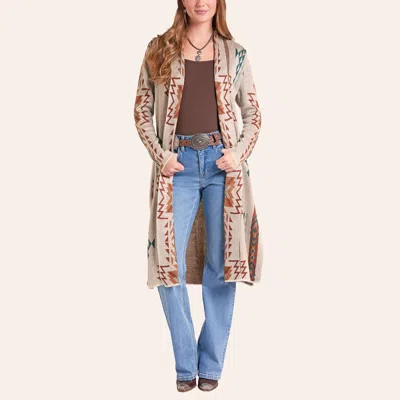Rock & Roll Denim Women's Cream Aztec Print Duster Sweater