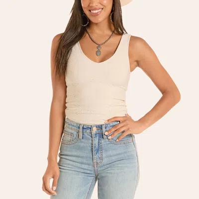 Rock & Roll Denim Women's Cream Eyelet Tank Top In White