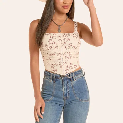 Rock & Roll Denim Women's Cream Horse Print Corset Top In White