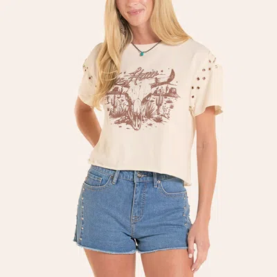 Rock & Roll Denim Women's Cream Yeehaw Graphic Grommet Sleeve T-shirt In Gold