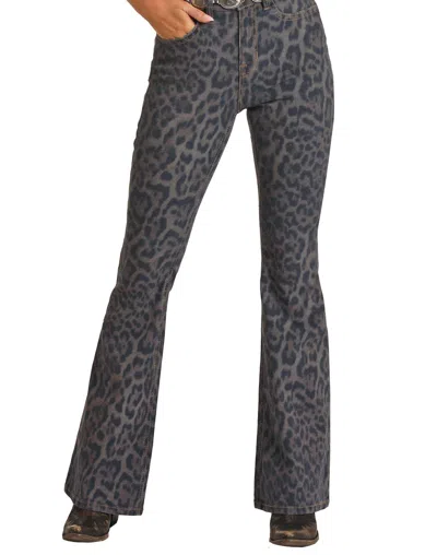 Rock & Roll Denim Women's Extra Stretch Flare Jeans In Cheetah Print In Multi