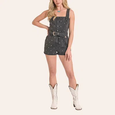 Rock & Roll Denim Women's Faded Black Star Embellished Romper
