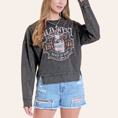 Rock & Roll Denim Women's Gray Acid Wash Whiskey Graphic Sweatshirt In Black