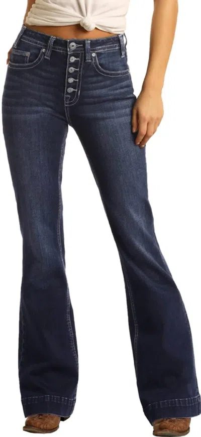 Rock & Roll Denim Women's High Rise Extra Stretch Button Fly Trouser Jeans In Blue