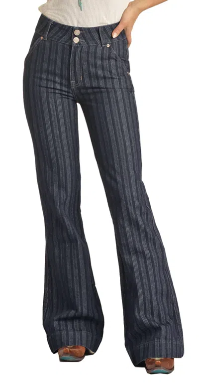 Rock & Roll Denim Women's High Rise Striped Jacquard Trouser Jeans In Blue