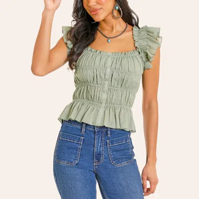 Rock & Roll Denim Women's Jade Green Ruched Tank Top