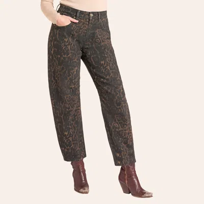 Rock & Roll Denim Women's Leopard Print Barrel Leg Cropped 29" Jeans In Brown