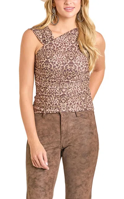 Rock & Roll Denim Women's Leopard Print Mesh Top In Brown