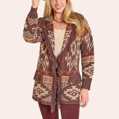 Rock & Roll Denim Women's Light Brown Aztec Print Cardigan