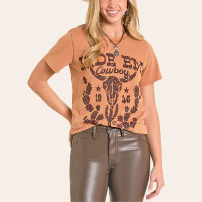 Rock & Roll Denim Women's Light Brown Graphic T-shirt In Orange