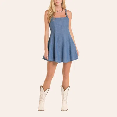 Rock & Roll Denim Women's Light Wash Denim Buckle Strap Mini Dress In Blue