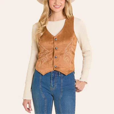 Rock & Roll Denim Women's Medium Brown Bootstitched Microsuede Vest