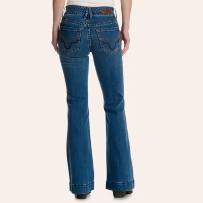Rock & Roll Denim Women's Medium Wash Double Waist Bootcut Trouser Jeans In Blue