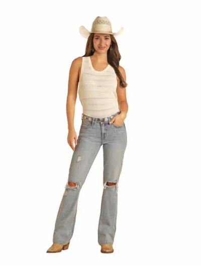 Rock & Roll Denim Women's Mid Rise Bootcut Jean In Light Wash In Blue