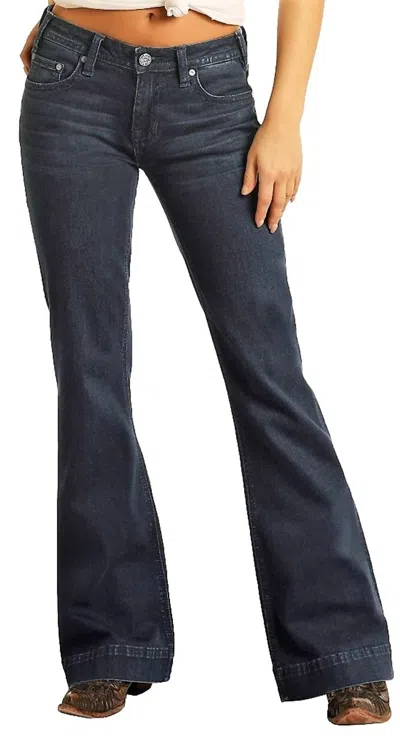 Rock & Roll Denim Women's Mid Rise Extra Stretch Jean In Dark Blue In Black