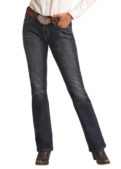 Rock & Roll Denim Women's Mid Rise Regular Fit Riding Jeans In Dark Wash In Black