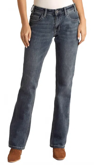 Rock & Roll Denim Women's Mid Rise Stretch Boyfriend Pocket Straight Jeans In Vintage Blue In Black