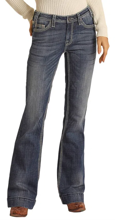 Rock & Roll Denim Women's Mid Rise Trousers In Blue