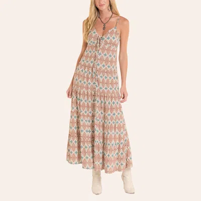 Rock & Roll Denim Women's Multicolor Aztec Print Tiered Maxi Dress In Neutral